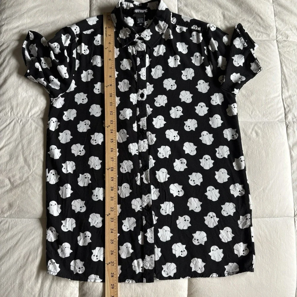 Hot Topic Button Up Ghost Shirt Womens S Black Whimsigoth Cute Spooky Halloween - Picture 11 of 11